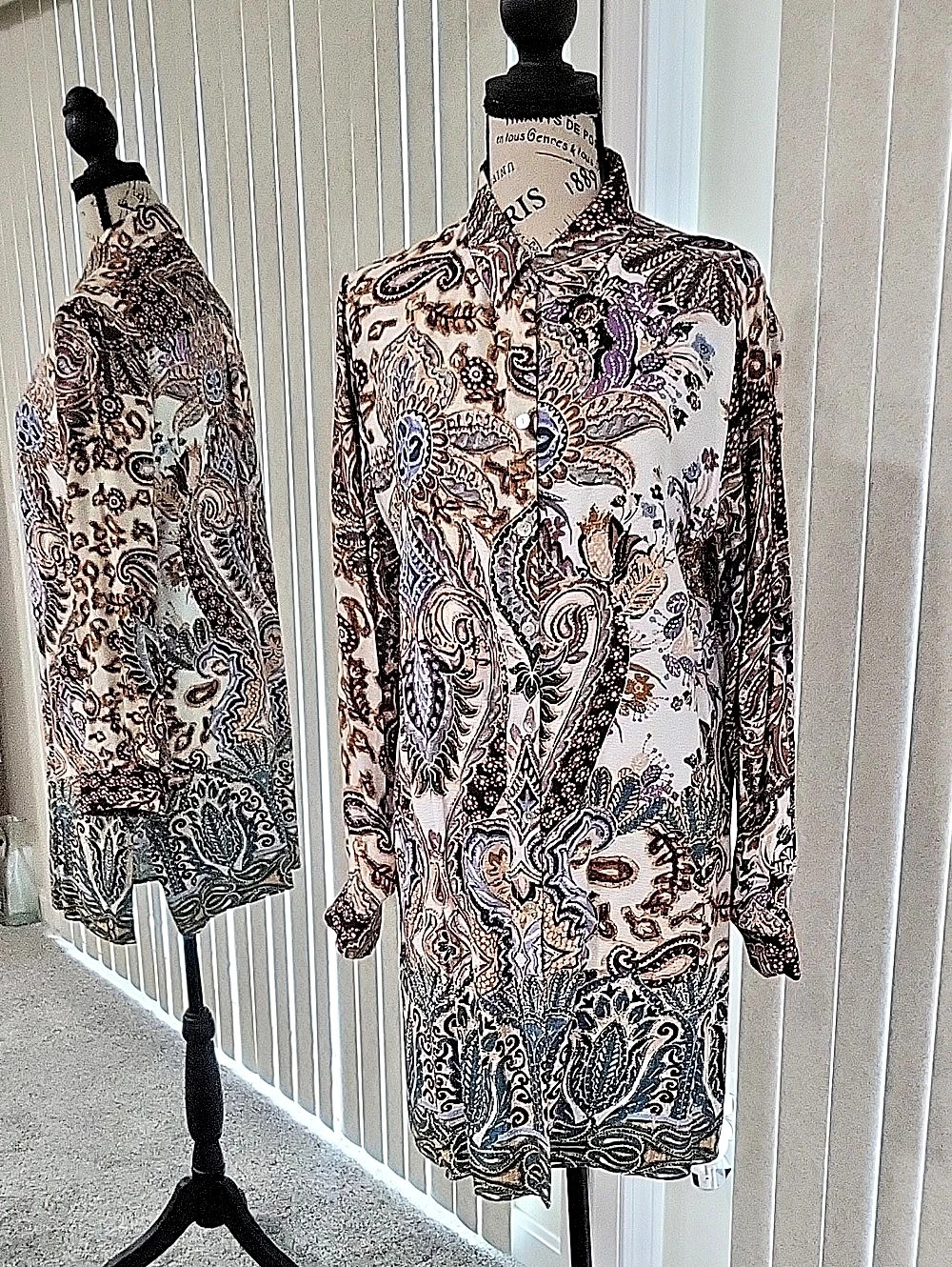 Chico's Paisley Patch Shirt Paisley Tunic in Brown & Blue Size 1 NWT